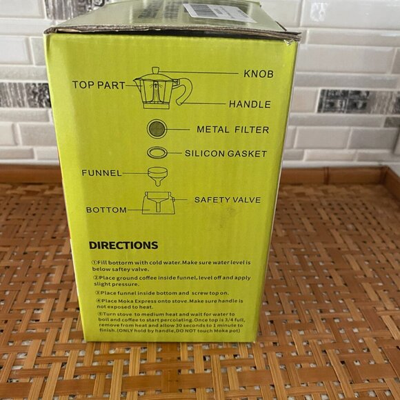 NEW Espresso Coffee Maker Aluminum 3-Cup with Removable Stainless Steel Filter - Picture 4 of 5